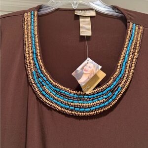 Kasper Brown and Blue Beaded Necklace